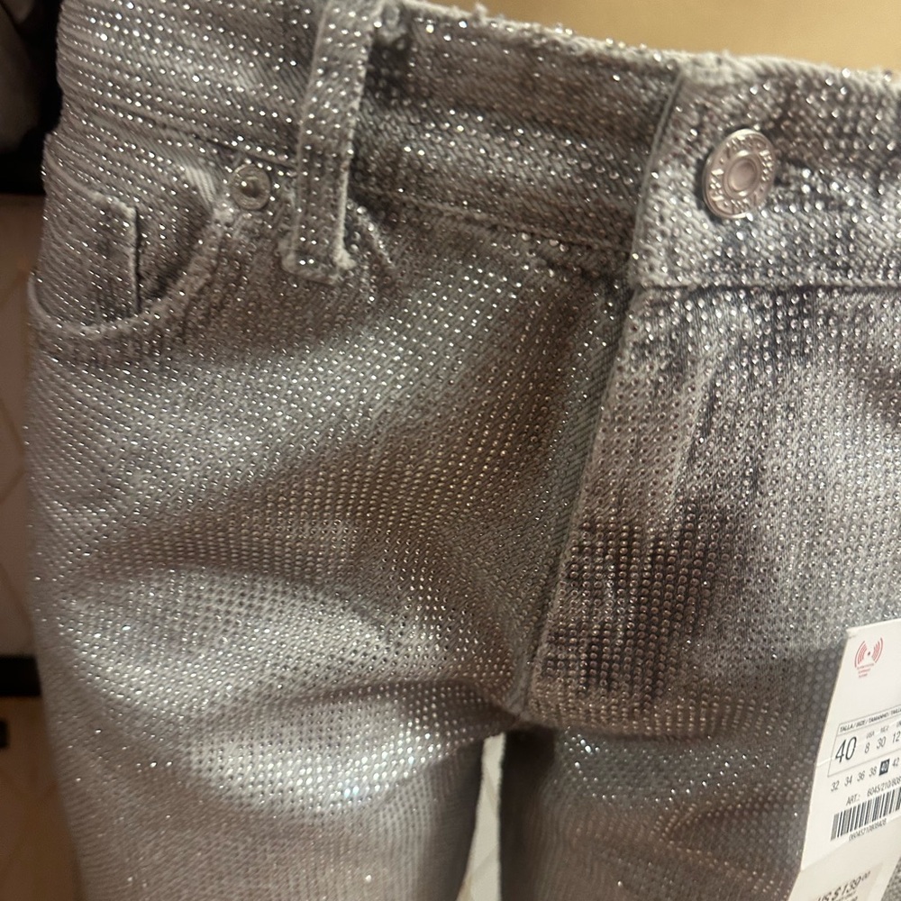 Zara Silver Sparkle Straight-Leg Jeans - Picture 8 of 8